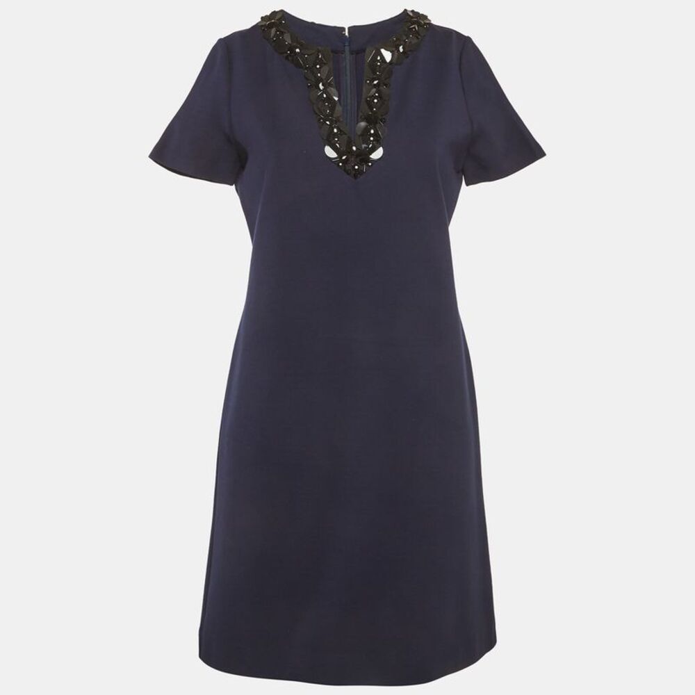 Tory Burch Navy Blue Sequin Detail Jersey Mini Dress S